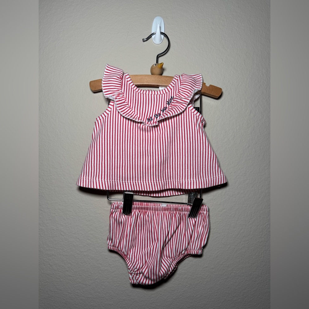 Starting out 3 months red & white striped 2 piece outfit